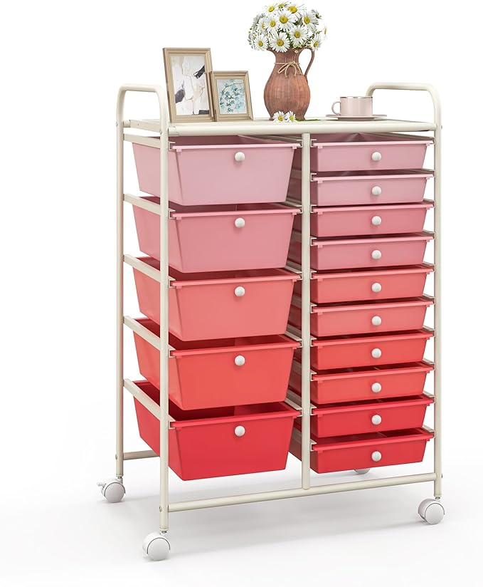 Giantex 15 Drawers Rolling Cart, Classroom Organizers, Storage Cart by Giantex