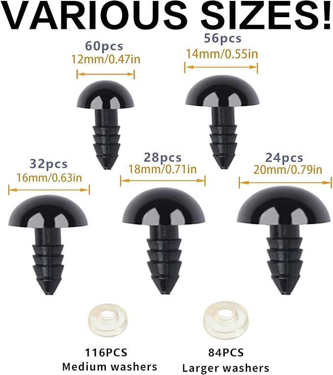 XKDOUS 12-20 mm, 5 Sizes Safety Eyes - Image 2