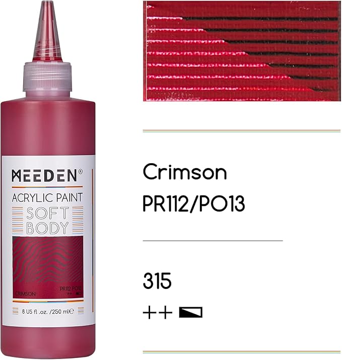 MEEDEN Soft Body Acrylic Paint: Crimson Red Matte Finish - 250ml/8.45oz Bulk - Image 2