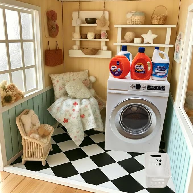 1:12 Scale Miniature Electric Washer and Dryer Set, Realistic Dollhouse Laundry - Image 4