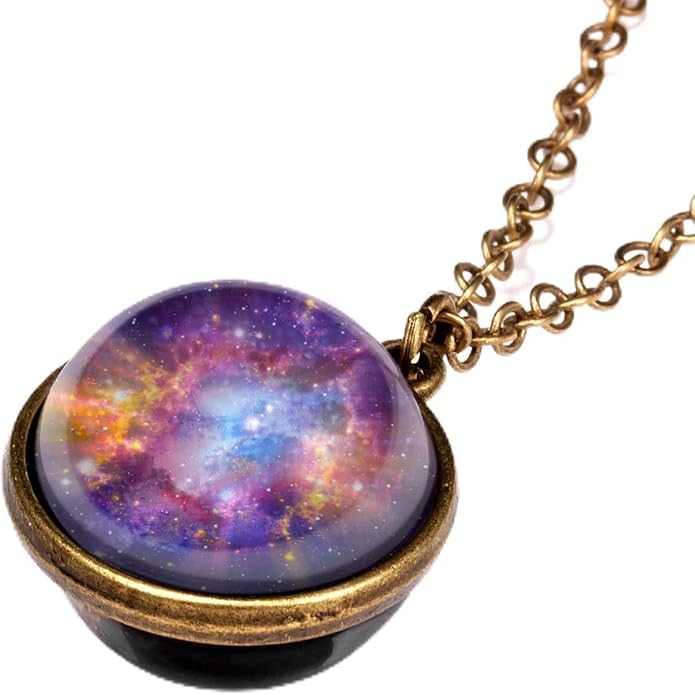 Yocoyee Galaxy Planet Pendant Necklace Glow in Dark Double Side Glass Crystal by Yocoyee