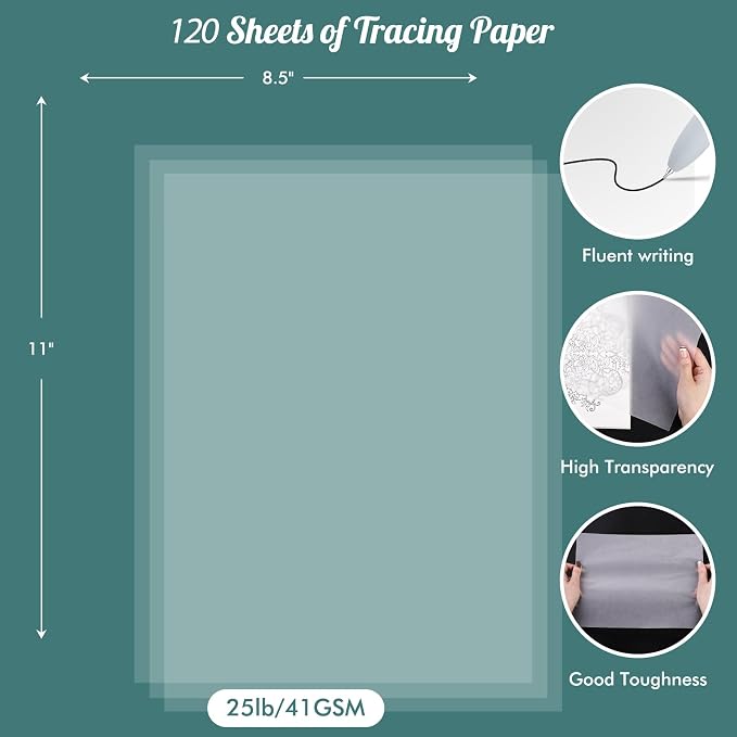 120 Sheets 8.5”x 11” Tracing Paper, Loose Translucent Vellum Trace Paper | - Image 2