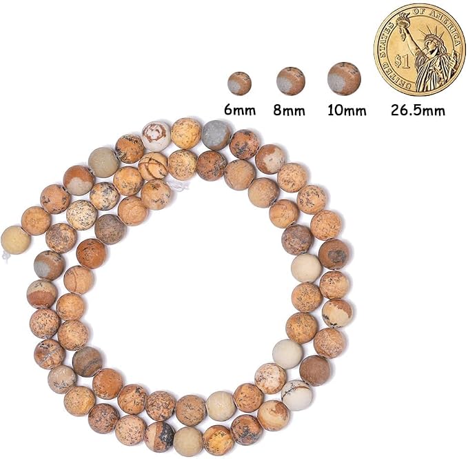 36pcs Natural Matte Picture Jasper Gemstone Beads，10mm Frosted Round Loose - Image 2