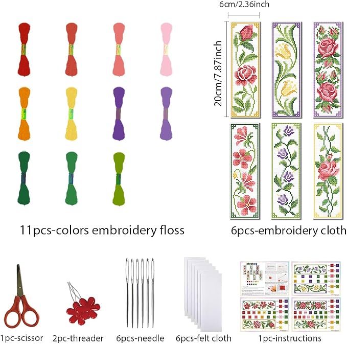 FREEBLOSS 6 Set Cross Stitch Bookmark Kit Cross Stitch Kit Vine Flowers Stamped - Image 2