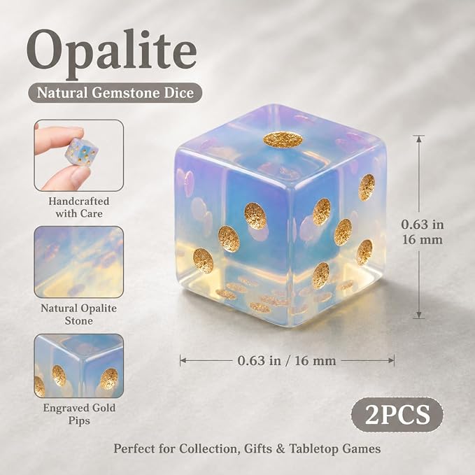 2PCS Crystal D6 Dice, 16mm Natural Gemstone Mahjong Dice Set Stone Dice - Image 2