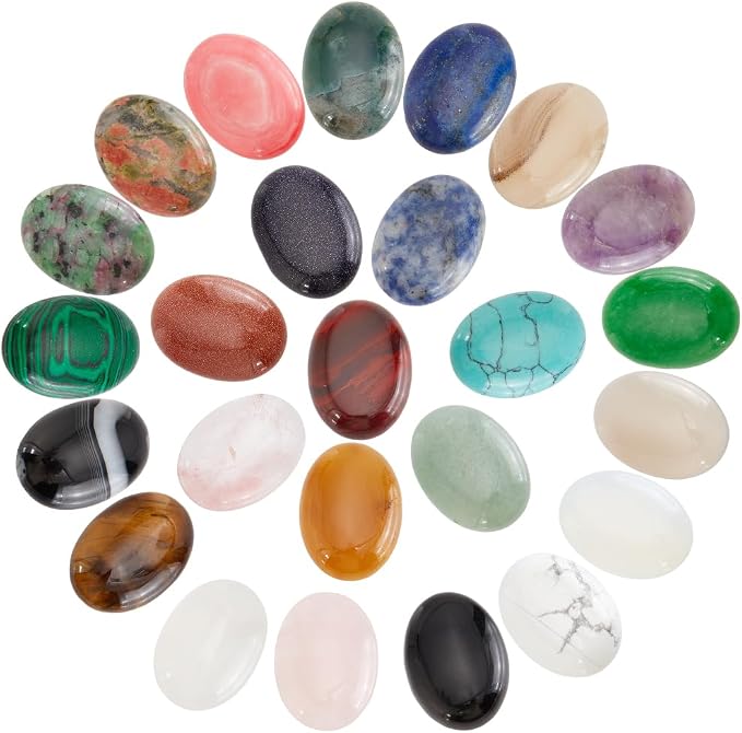 PH PandaHall 25pcs 25x18mm Gemstones Cabochons Flatback, Oval Stone Gem by PHPandaHall