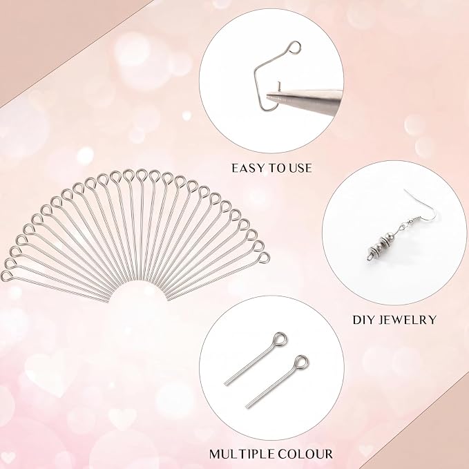 Junkin 1400 Pcs Eye Pins Mix Jewelry Findings 0.63 * 0.79 * 1.18 in Open Eye - Image 3