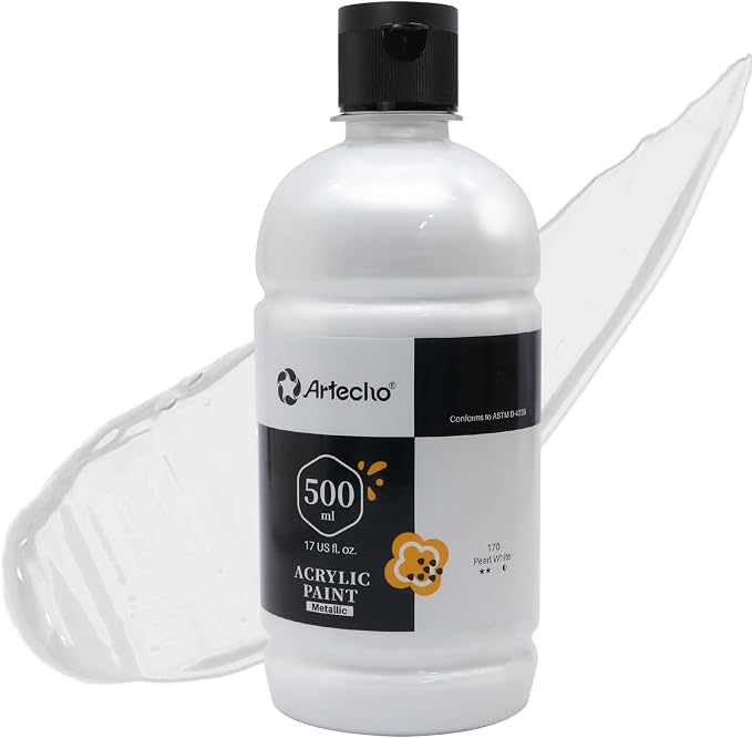 Artecho Pearl White Acrylic Paint 500ml / 17oz Large Bottle | Semi Glossy Finish by Artecho