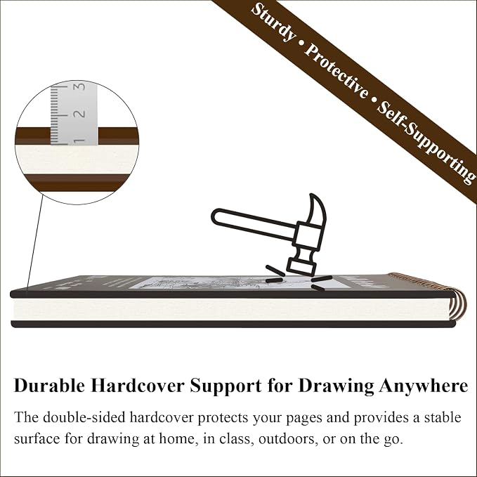 Sketch Book 11 x 14”, 100 Sheets Top Spiral Sketchbook, 68lb /100gsm Drawing - Image 5