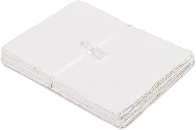 LEATHER VILLAGE Offwhite Deckled Edge Handmade Watercolor Paper 7.5x11.5 | 50 by LeatherVillage