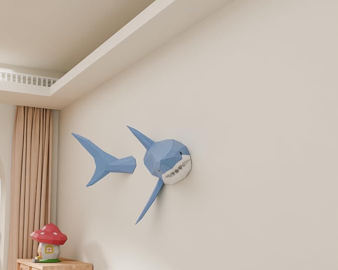 Shark on Wall Paper Sculpture, Right side, Pre-cut DIY Papercraft Kit, Handmade - Image 3