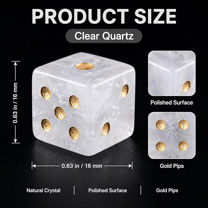 2PCS Crystal D6 Dice, 16mm Natural Gemstone Mahjong Dice Set Stone Dice - Image 3