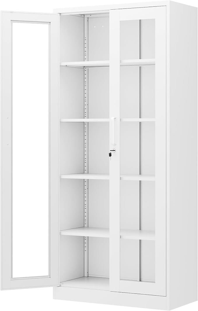 PEUKC Display Cabinet with Glass Doors, 71 Inches Metal Display Case with 4 by SleekSteelDesksShelvesbyPEUKC%E2%80%93WorkLiveOrganize
