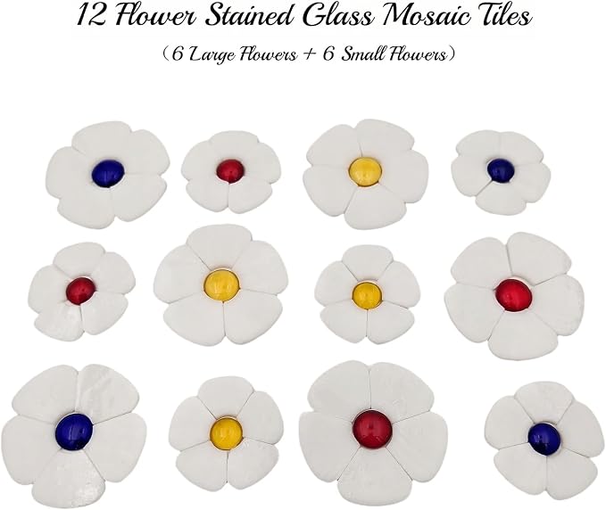 Esweny 12 Flower Stained Glass Mosaic Tiles - Image 4