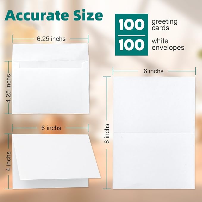 100 Pack White Blank Cards and 100 Pack Envelopes 4x6, Note Greeting Cards and - Image 2
