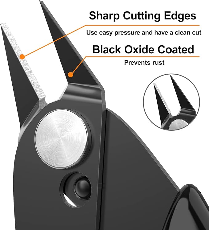 Small Wire Cutters with Spring 2-Pack Diagonal Flush Cutters 5" Black | - Image 2