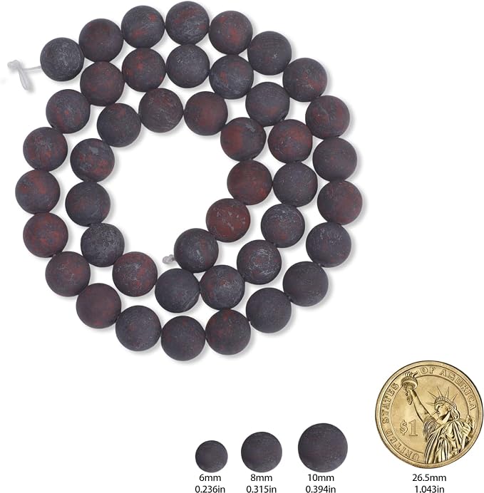 48pcs Natural Matte Red Flower Gemstone Beads，8mm Frosted Round Loose Stone - Image 2