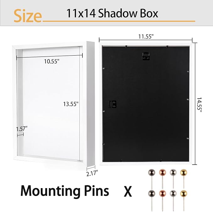 11x14 Shadow Box Frame with Linen Background & Metal Push Pins, Plexiglass - Image 5