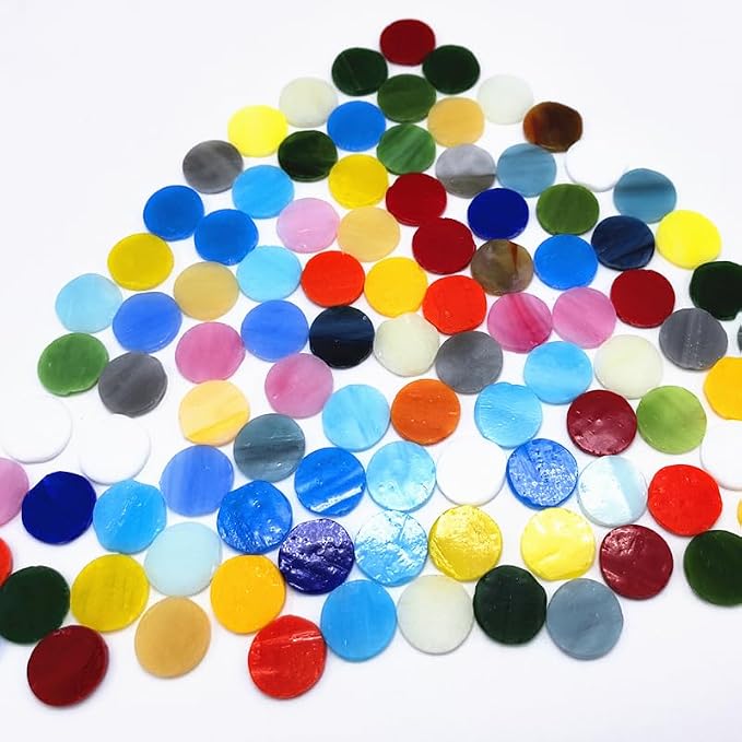 DIY Glass Round Mosaic Tiles, 100 Pieces Assorted Colors Stained Glass Flower - Image 8