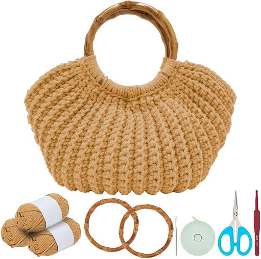 ACRNIGHEET Crochet Bag Kit for Adults Khaki Colored Handbag Crochet Kit for by ACRNIGHEET