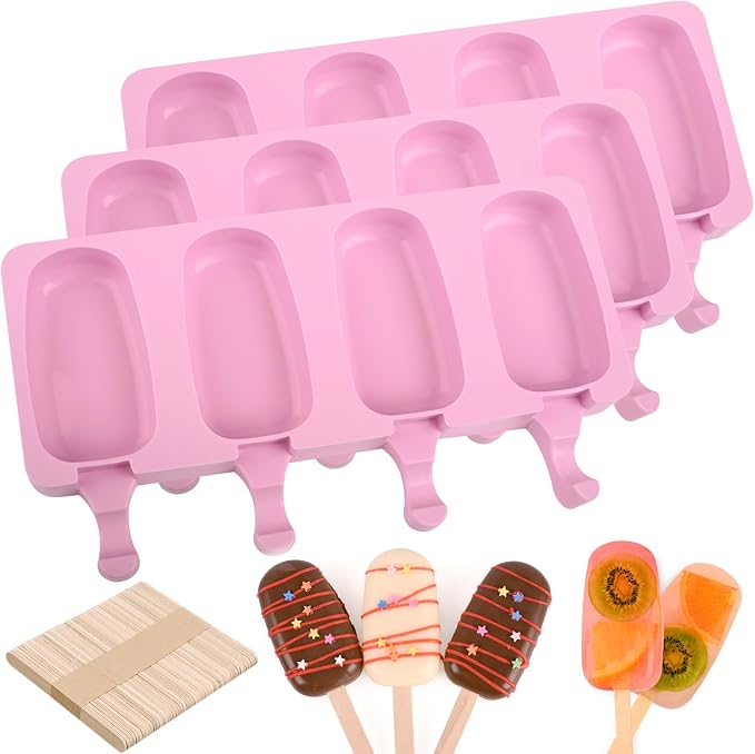 Sakolla Large Silicone Popsicle Molds Set of 3, Oval 4 Cavities Homemade Ice by Sakolla