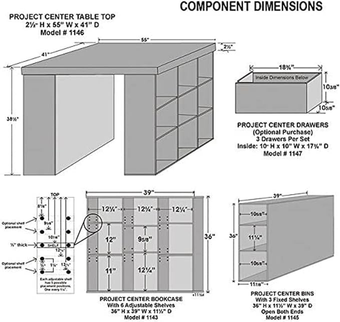 Project Center Desk with Bookcase and 3 Bin Cabinet, Modern-White - Image 3