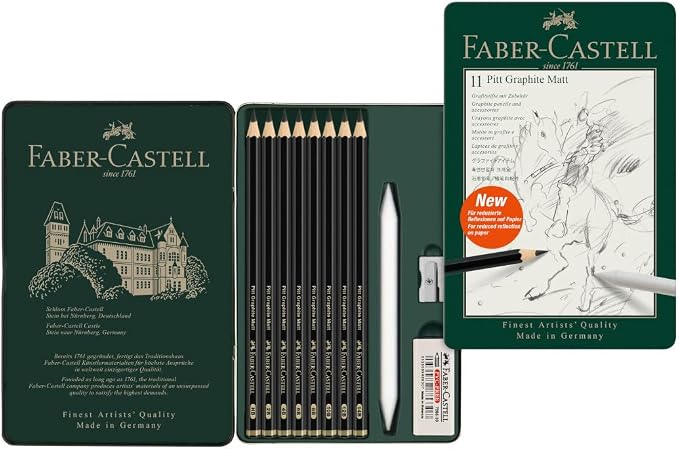 Faber-Castell Pitt Graphite Matte Pencil Set, Metal Tin of 8 Graphite Pencils by Faber-Castell
