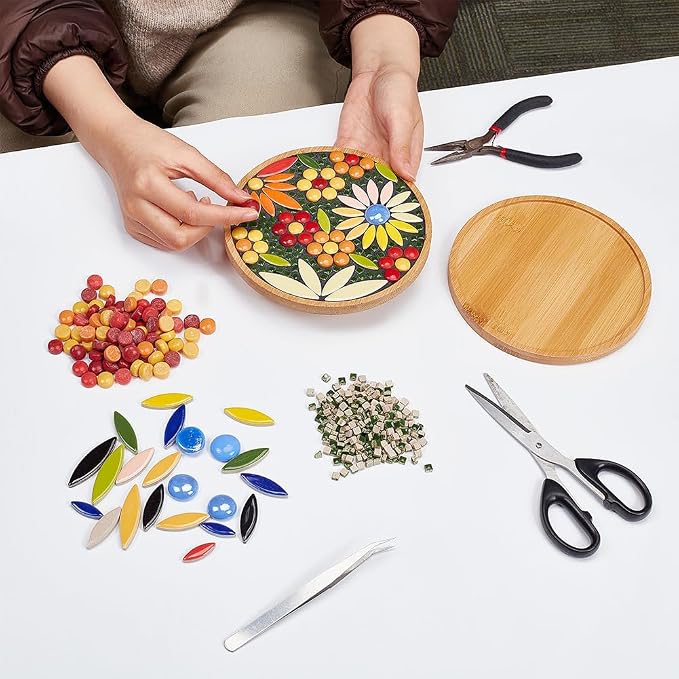 WEBEEDY DIY Mosaic Craft Kit Flower Mosaic Bamboo Coasters Kits - Image 5