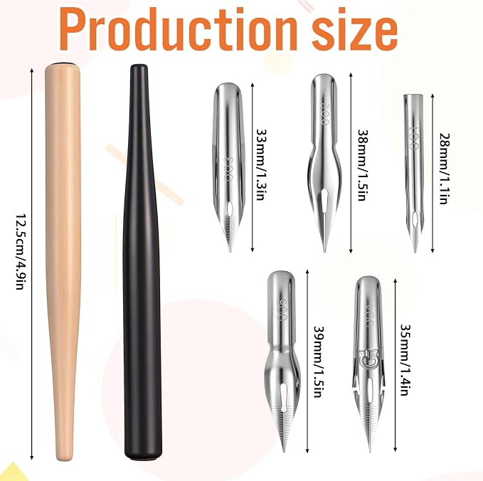 salbsever 12PCS Dip Pen Nibs, Dip Pen Set, 2 Wooden PenHolders and 10 Stainless - Image 2