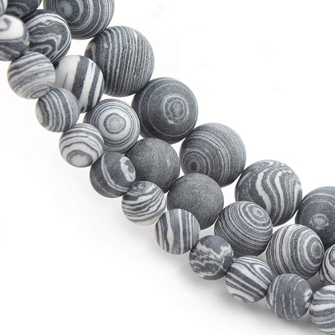 6mm Matte Black and White Malachite Bead, 15-Inch Matte Round Loose Stone Beads - Image 6
