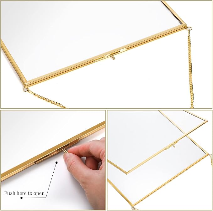 AVLA Brass Hanging Photo Frame, 11x14 Inch Double Glass Floating Display - Image 3