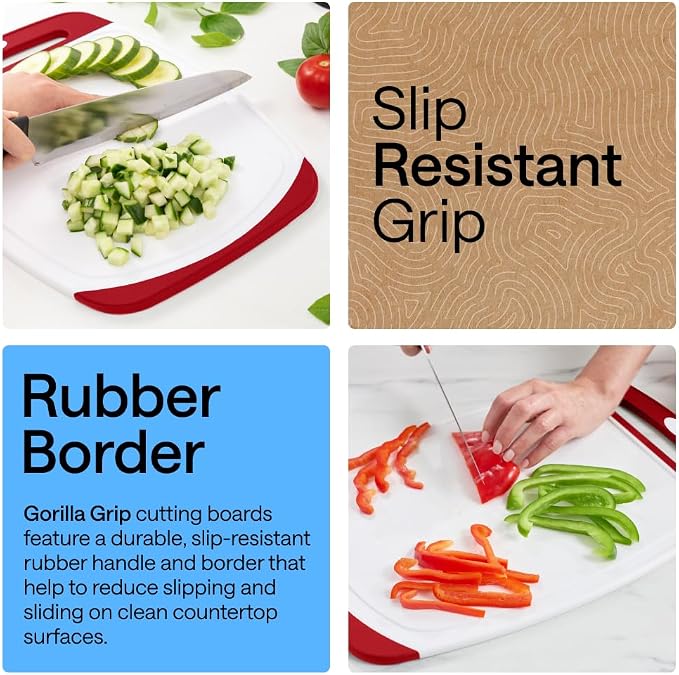 GORILLA GRIP BPA-Free Reversible Kitchen Cutting Board Set of 3, US Designed - Image 3