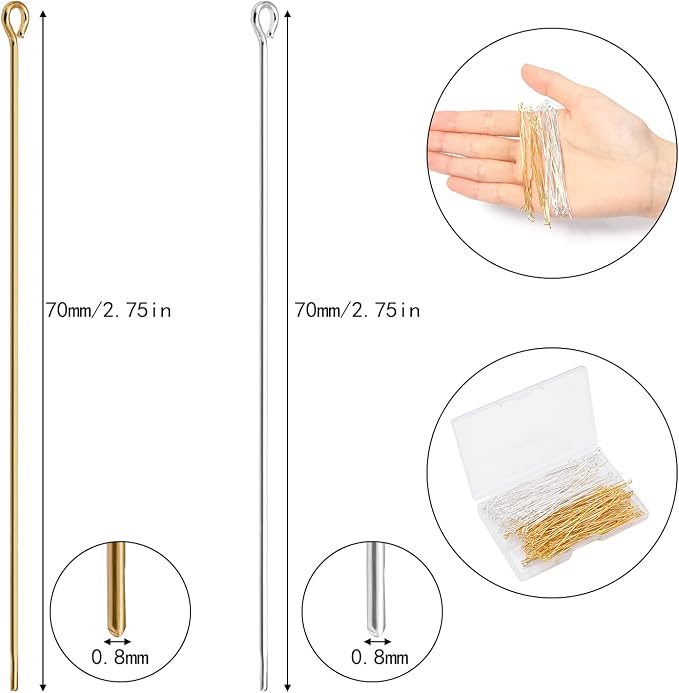 200 Pcs 70mm/2.76 Inch 21 Gauge Eye Pins - Image 2