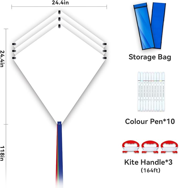 Kite Making Kit for Adults & Kids: 3 Pack DIY Blank White Diamond Kites - Image 3