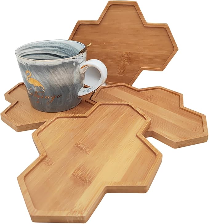 4PCS Mosaic Bamboo Coasters for Crafts, Blank Base Trays, Drinking Cup Coaster by Esweny