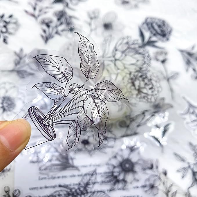 50Pcs Black Transparent Waterproof Plant Stickers - Image 3