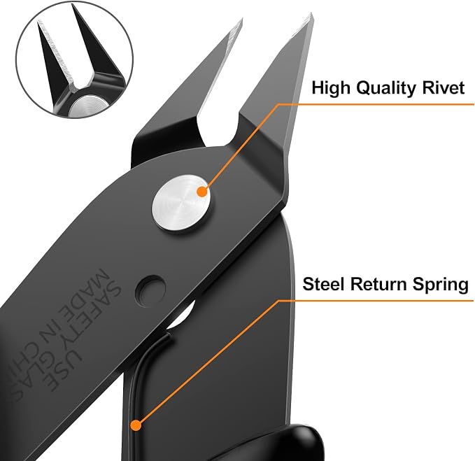 Small Wire Cutters with Spring 2-Pack Diagonal Flush Cutters 5" Black | - Image 3