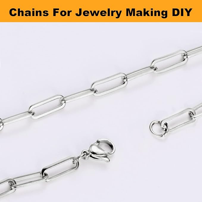 Jishi 16ft Paperclip Chain 4mm Silver Stainless Steel Paper Clip Link Chain Roll - Image 4