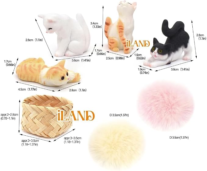 iland Mini Cat Figurines, 1/12 Scale Miniature Dollhouse Accessories, Cute Cake - Image 2
