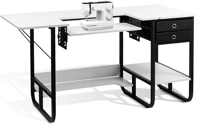 Vividwood Foldable Sewing Machine Table, Storage Shelf and 2 Cloth Drawers by vividwood