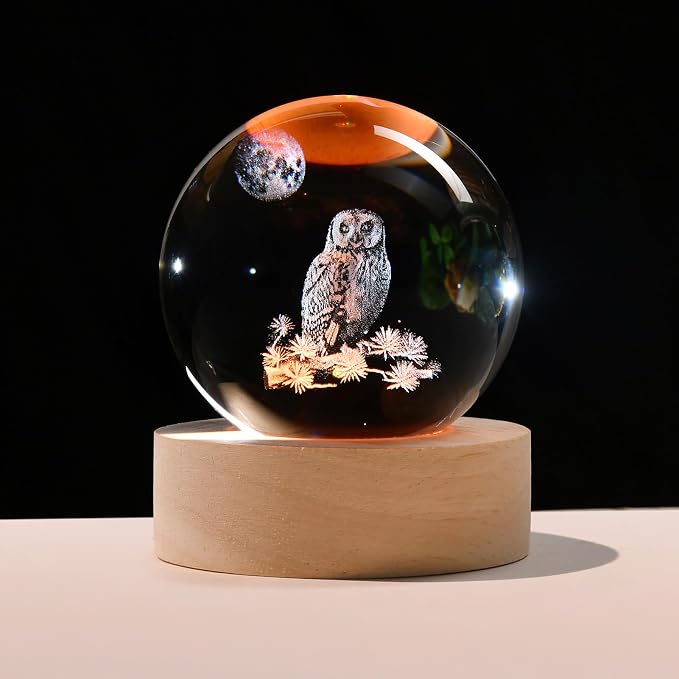 IFOLAINA 3D Owl Crystal Ball 60mm Owl Gifts by IFOLAINA