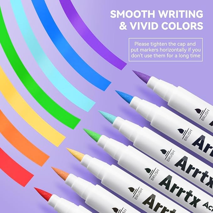 Arrtx Acrylic Markers 30A, Brush Tip Acrylic Paint Pens Markers - Image 3