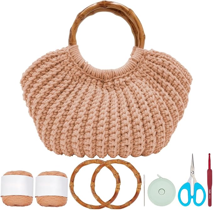 ACRNIGHEET Crochet Bag Kit for Adults Khaki Handbag Kit for Beginners Tote Bag by ACRNIGHEET