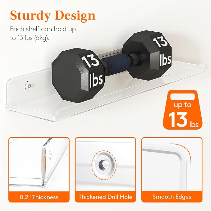 Lifewit Floating Shelves for Bathroom, Acrylic Display Shelf Wall Mounted for - Image 3