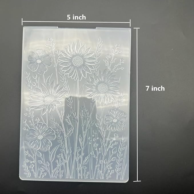 3D Plastic Embossing Folder Template Sunflowers and Flowers Texture 5x7 Inch - Image 2