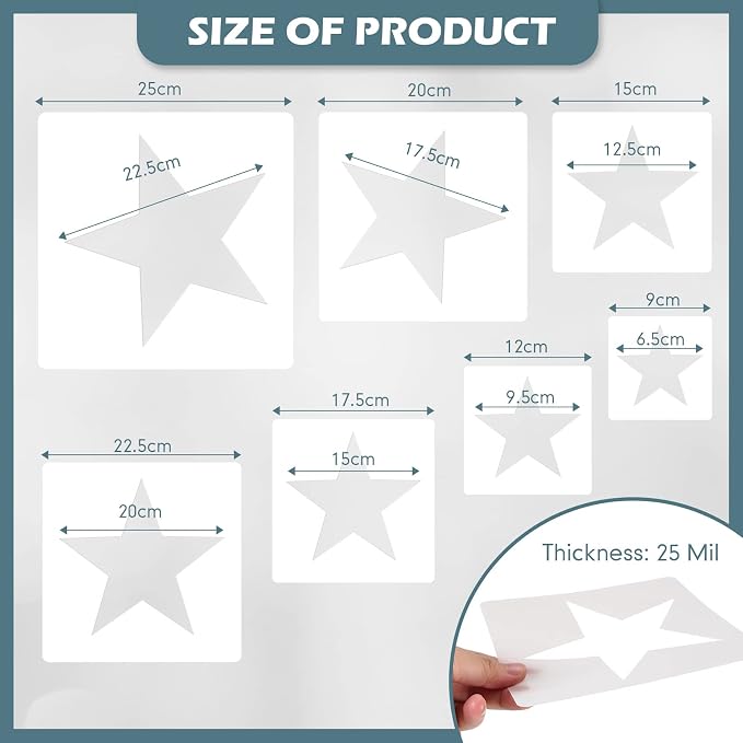 Teling 14 Pieces Large Stencil for Painting on Wood Plastic 5 Point Template - Image 2