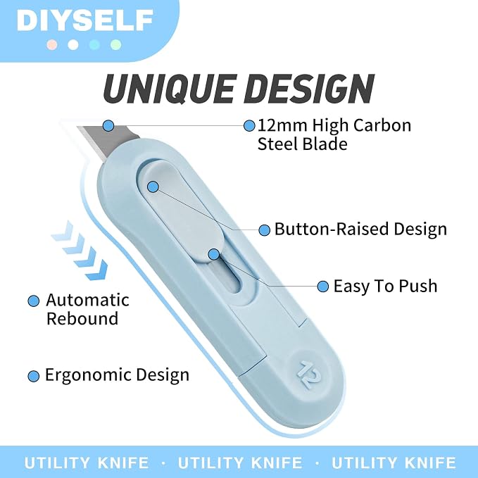 DIYSELF 8 Pack Mini Box Cutters, Safety Box Cutter, Box Opener, and Retractable - Image 2