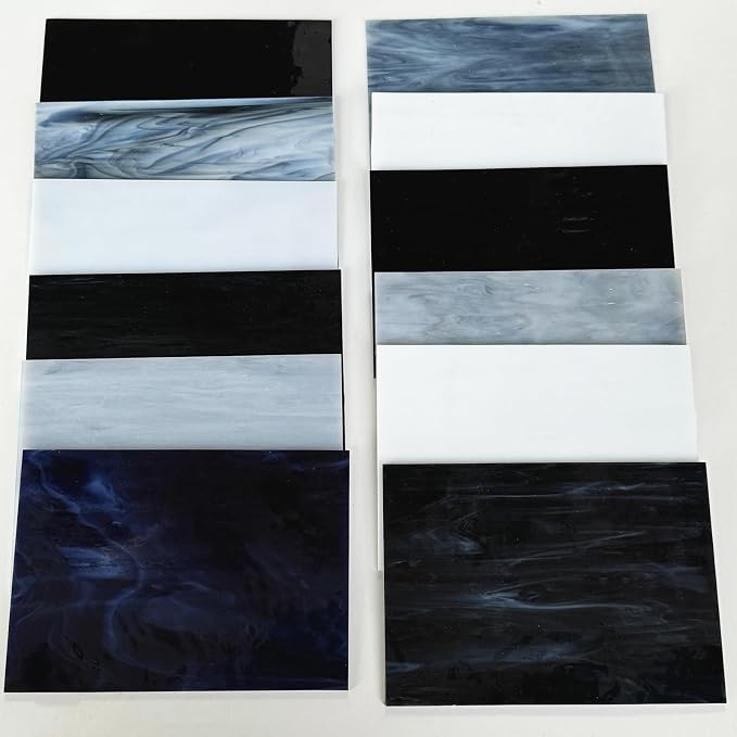ILLUCKAI 12 Sheets Stained Glass Sheet Assorted Gray Black White Colors - Image 3
