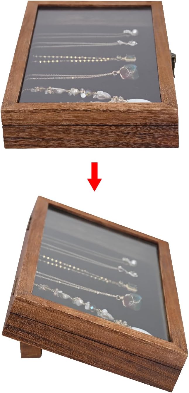 MOOCA Tempered-Glass Top Wooden Jewelry Display Case - Image 4