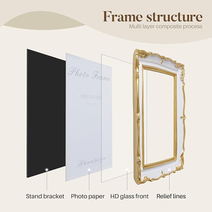 Cuspin 5x7 Vintage Picture Frame, Ornate Wedding Picture Frame - Image 6